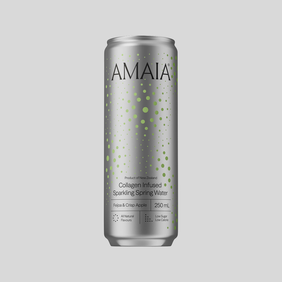 Amaia Feijoa & Crisp Apple 250 mL can on a light grey background